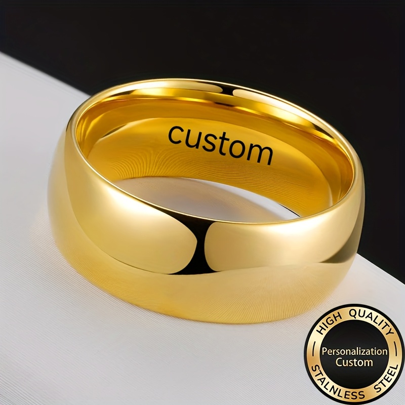 Men's Customized Engraved Golden Plated Ring, Fashion Gift